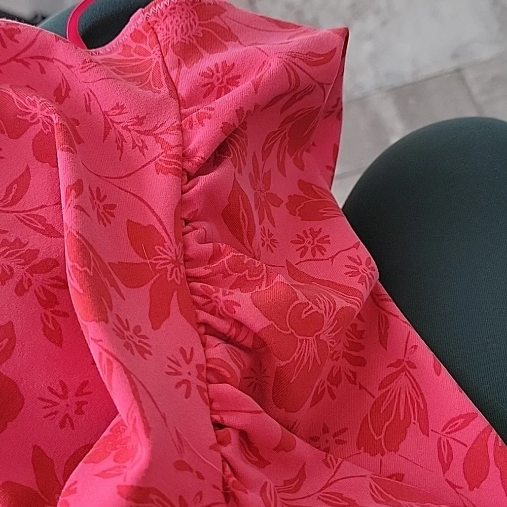 Free People Pink Floral Thong Bodysuit Sz S Ruched on Both Sides - Picture 10 of 11